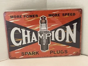 CHAMPION SPARK PLUGS More Power More Speed 8" x 12" Metal Tin - Picture 1 of 3