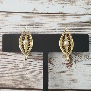 Pendientes de clip vintage Sarah Coventry hermosa hoja con perla sintética - Imagen 1 de 4