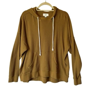 Aerie waffle knit hoodie Medium Mustard Golden brown Pocket Long sleeve shirt - Picture 1 of 8