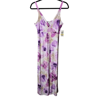Vestido sin Mangas De Colección M Púrpura Floral Tejido Elastizado Midi Deadstock Y2K Fairygrunge Foto 1 de 4