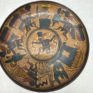 RARE Old Primitive Peruvian Handmade Terracotta Hanging Plate 7.25” tribal - Picture 1 of 6