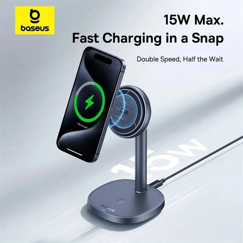 Baseus 2-in-1 20W Wireless Charger Qi2 15W Magnetic Charging Stand For iPhone - Image 1 of 4