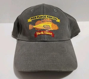 World Famous Pike Place Fish Co. Cap Seattle Washington Stretch Fit Gray - Picture 1 of 6