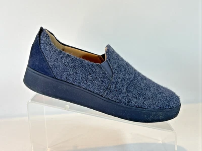 Fitflop Rally E01 Para Mujer Talla 8 Azul Lana Merino Sin Cordones Patín Tonificación Tenis Foto 1 de 4