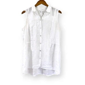 Top de lino J. Jill Love para mujer talla M blanco sin mangas cuello botón delantero túnica - Imagen 1 de 8
