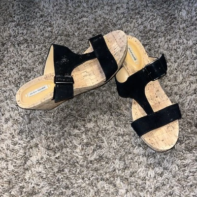 Sandalias de cuña Alex Marie plataforma corcho cuero negro talla 8 Foto 1 de 4