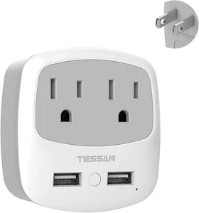 TESSAN US to Japan Plug Adapter, 2 Prong to 3 Prong Outlet Adapter with Two AC O - Picture 1 of 12