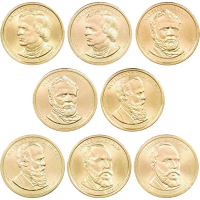 Juego de 8 monedas de dólar presidencial P&D 2011 BU sin circular estado como nuevo $1 Foto 1 de 2