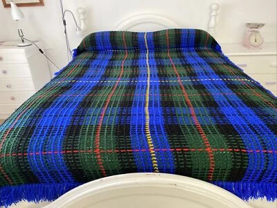 Handmade Crochet Single Bedspread Colourful Tartan Check Acrylic 260 cm x 170 cm Foto 1 de 4