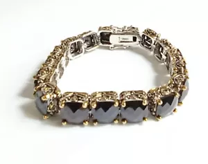 Gold and Silver Plated Tennis Bracelet with Black Cubic Zirconia's - Picture 1 of 12