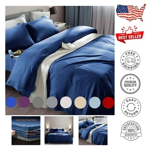 Wrinkle Resistant King Sheet Set - 1800 Thread Count Navy Microfiber Elegance - Picture 1 of 9
