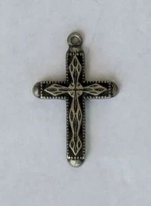 Pewter cross pendant open work decor vintage 1 3/16 x 3/4 in - Picture 1 of 4