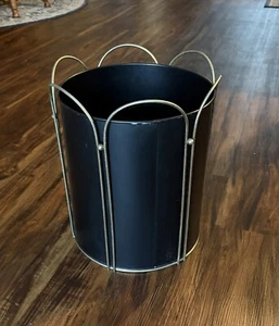 MCM Vintage Black Wastepaper Basket With Gold Accents - Picture 1 of 5