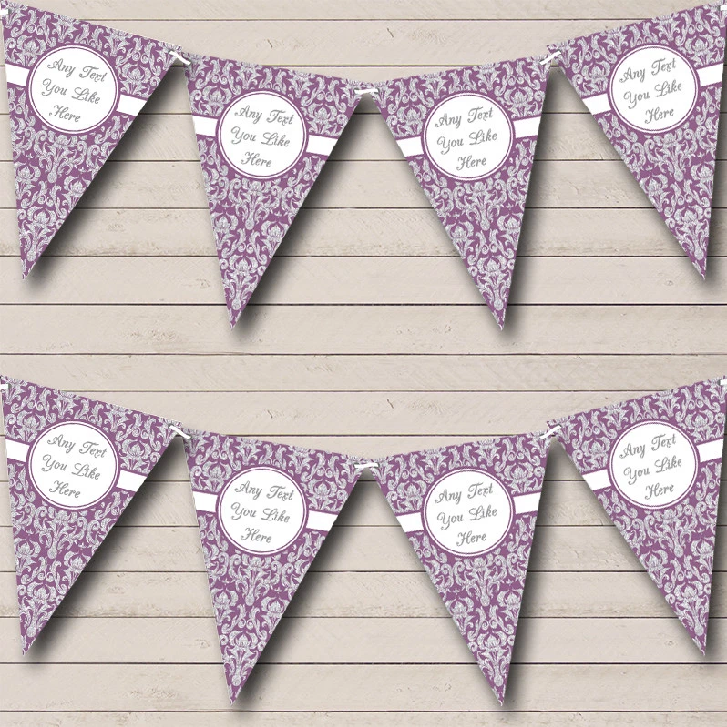 Banner de fiesta Bunting lavanda púrpura y plata damasco personalizado boda Foto 1 de 1
