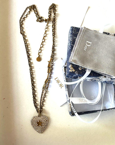 Collana CHRISTIAN DIOR Multi Catena Antiquata Cuore Tonomato Oro con Cristalli Bianchi