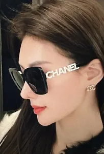 Chanel Square Black Sunglasses With White Letters 5422b - Picture 1 of 12