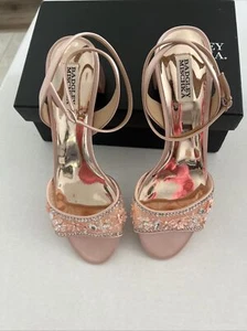 Badgley Mischka Satin-Sandalen mit Schmucksteinen Knöchelriemen klobige Absätze Schuhe Größe 10M - Bild 1 von 5