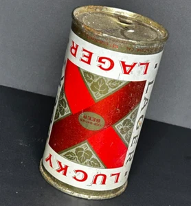 1959 LUCKY LAGER 11 OZ FLAT TOP BIERDOSE GENERAL BRAUEREI CA *AUF DEM KOPF STEHEN GEÖFFNET* - Bild 1 von 8
