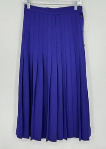Vintage Skirt Womens 8 Pleated Wool Modest Career Classic Button Royal Blue Maxi - Picture 1 of 6