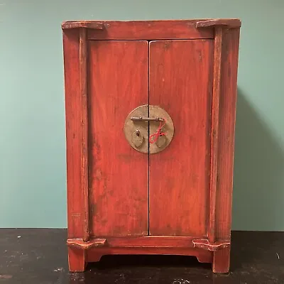Antique Chinese Tabletop Cabinet/medicine Cabinet/red Lacquere • 450£