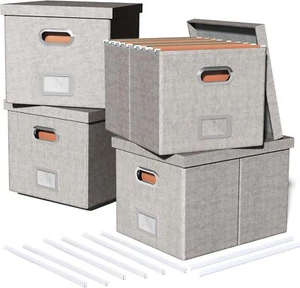 4 Pack Portable File Storage Box with Lid – Fits Letter/Legal Folders, Gray - Picture 1 of 7