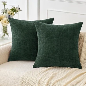 Pack of 2 Christmas Green Throw Pillow Covers 18X18 Inch Soft Chenille Pillow Co - Picture 1 of 9