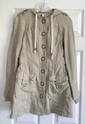 Chaqueta Free People Mujer Talla 0 US XS Beige Ramie Militar Sudadera con Capucha Anorak a Presión Foto 1 de 4