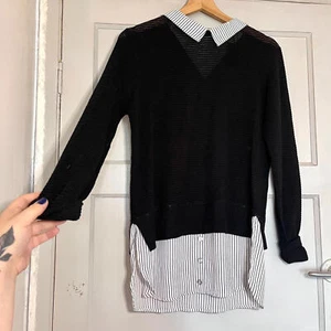 Womens Formal Striped Collar Black Jumper Shirt Uk Size 12 - Picture 1 of 9