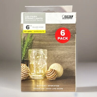 6 Units Feit Electric LED Indoor Fairy String Lights 6 Ft. Silver Wire - Image 1 of 4