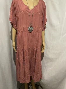 RIVERS SIZE 22 BNWT GORGEOUS BLUSH EMBROIDERD TIERED BOHO MIDI DRESS - Picture 1 of 5