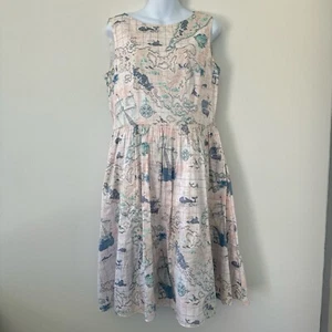 Laura Ashley Rare Archive Worldwide Map Print Fit & Flare 50's Dress, UK 14 - Picture 1 of 6