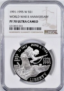 1991 - 1995 WORLD WAR II Silver Dollar NGC PF70💥FLAWLESS QUALITY💥 - Picture 1 of 5