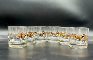RARE Mid Century Couroc Running Sand Piper Bird 22 KG Rocks Glass Set Of 6 - Picture 1 of 13
