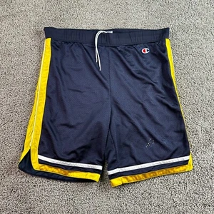 Champion Shorts Mens Medium Blue Yellow Mesh Drawstring Basketball FLAW - Picture 1 of 10