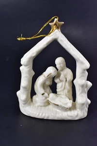 WHITE CERAMIC NATIVITY SCENE CHRISTMAS ORNAMENT 4" - Picture 1 of 8