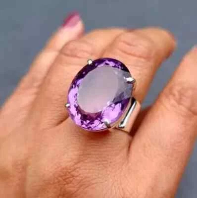 Amethyst Gemstone 925 Sterling Silver Statement Women's Gift Ring All Size C257 - Image 1 of 4