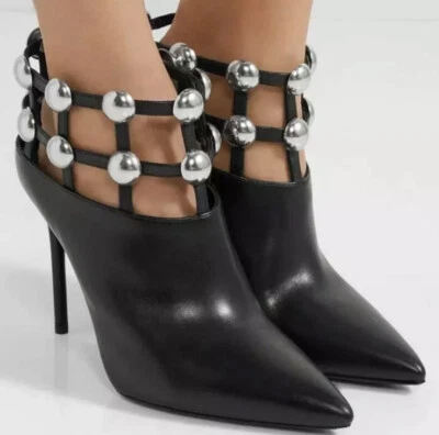 ALEXANDER WANG "TINA" BOTÍN CUERO NEGRO JAULA CÚPULA TACHONADA TALLA US 6.5 EU 36.5 Foto 1 de 4