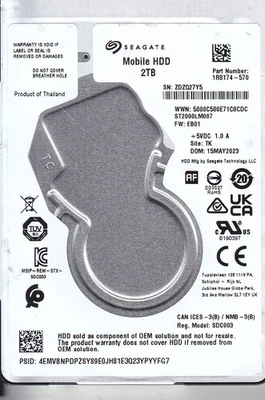 ST2000LM007 p/n: 1R8174-570 s/n: ZDZQ f/w: EB01 TK  MAY 2023 2TB 2.5 SEAGATE - Image 1 of 3