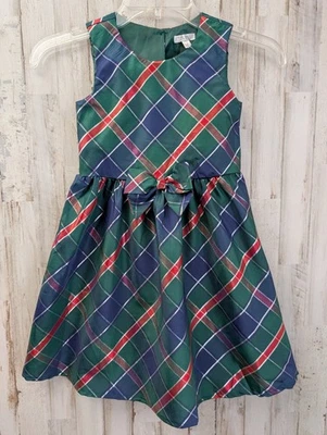Tahari Girl Tartan Plaid Dress Girls 6 Taffeta Sleeveless Holiday Christmas Bow - Image 1 of 4