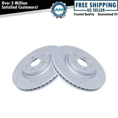 Front Performance Drilled Slotted G-Coated Disc Brake Rotor Pair New - Image 1 of 4
