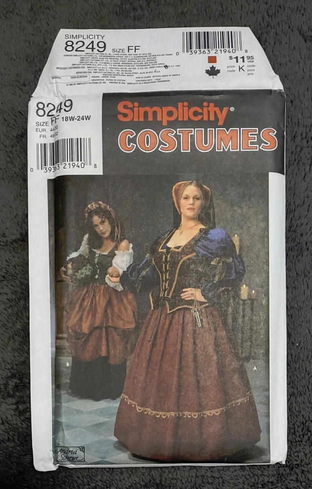 Simplicity Renaissance Medieval Costume Pattern 8249 Size FF Women 18W-24W UNCUT - Image 1 of 2