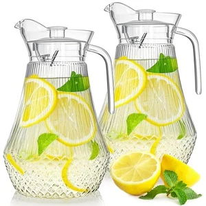 2 Pack 68 Oz Acrylic Pitcher, Clear Plastic Water Pitchers with Lid and Spout... - Picture 1 of 8