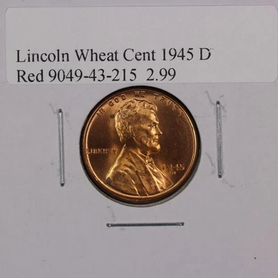 Lincoln Wheat Cent. 1945 D. Gem Red BU. Lot # 9049-43-215 - Image 1 of 2
