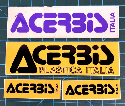 Lote de 4 calcomanías adhesivas Acerbis Plastica Italia amarillo negro púrpura MX motocross Foto 1 de 4