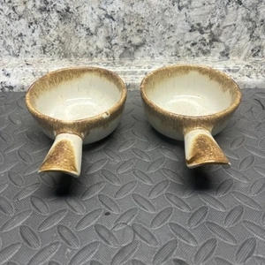 2 Vintage McCoy Keramik 7050 hellbraun Tropfglasur Griff Suppe Chili Eintopf Schüsseln - Bild 1 von 11