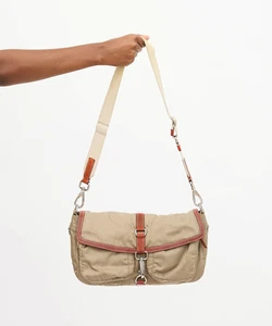 Borsa a tracolla vintage MIU MIU cargo zip nylon fibbia cintura pelle beige Prada - Foto 1 di 18