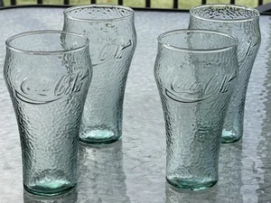 COCA COLA GREEN TINT 12OZ PEBBLED GLASSES SET OF 4 - Picture 1 of 6