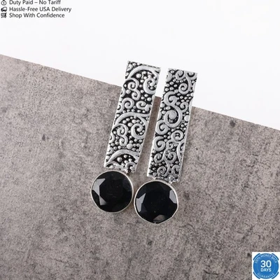 Юбилейные серьги-гвоздики из чистого серебра с аква-халцедоном на День благодарения - Изображение 1 из 4