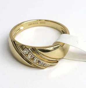 Jeulia Gold Tone S925 Band Ring with Diagonal Cubic Zirconia Accents Size 7 - Picture 1 of 6