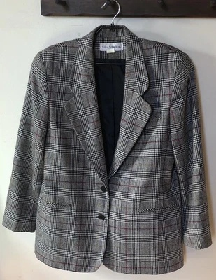 Blazer De Colección Norton McNaughton Mujer 12 2 Botones Beige Negro Rojo Amarillo Cuadros Foto 1 de 4